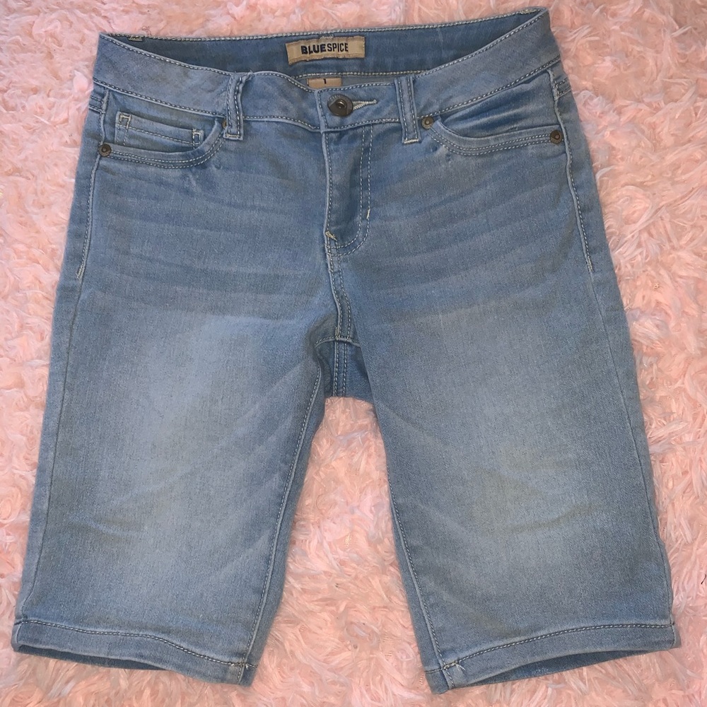 Blue Denim Biker Shorts